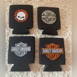 Harley-Davidson Black and Orange Can Coolers Set of Four